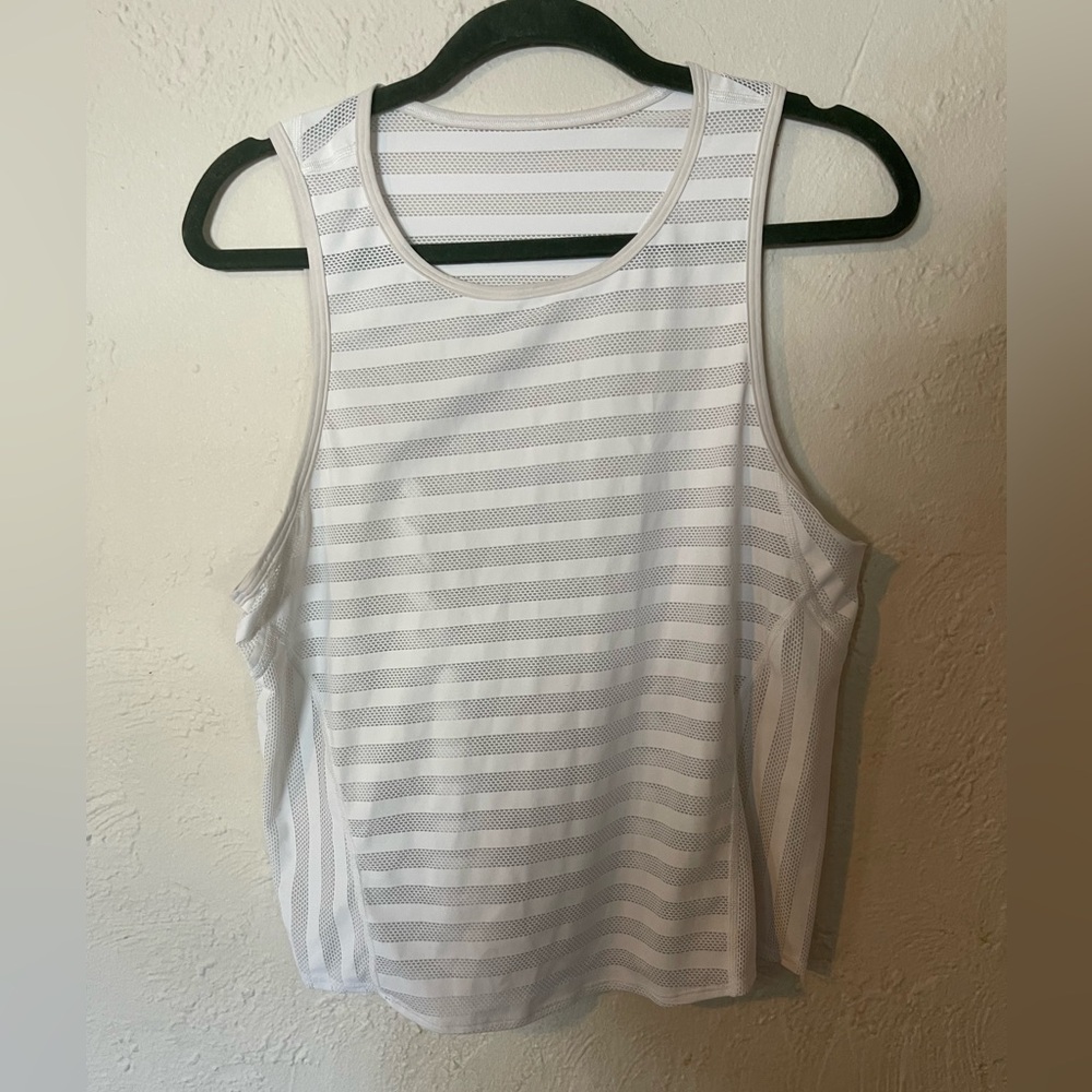 Lululemon White Striped Mesh Tank Top